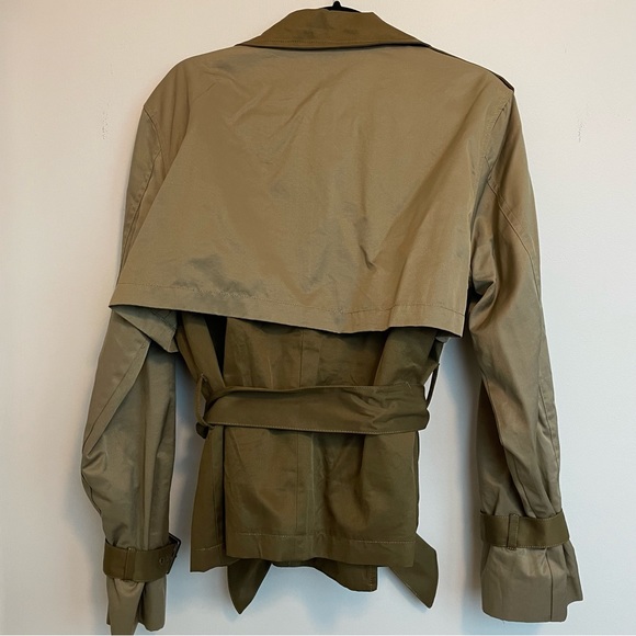 NWOT. Good American Cropped Military Green Trench with Belt, size 3 - Picture 3 of 5
